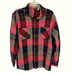 Vtg St Johns Bay Big Mac Flannel Button‎ Up Long Sleeve Shirt Men LgT Red Brown